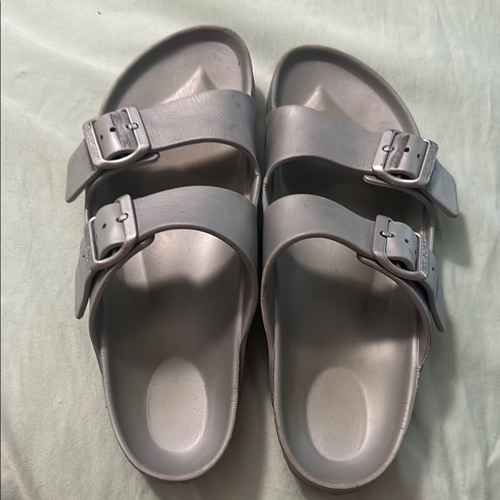 Birkenstock Silver Double Strap Sandals size 39/8